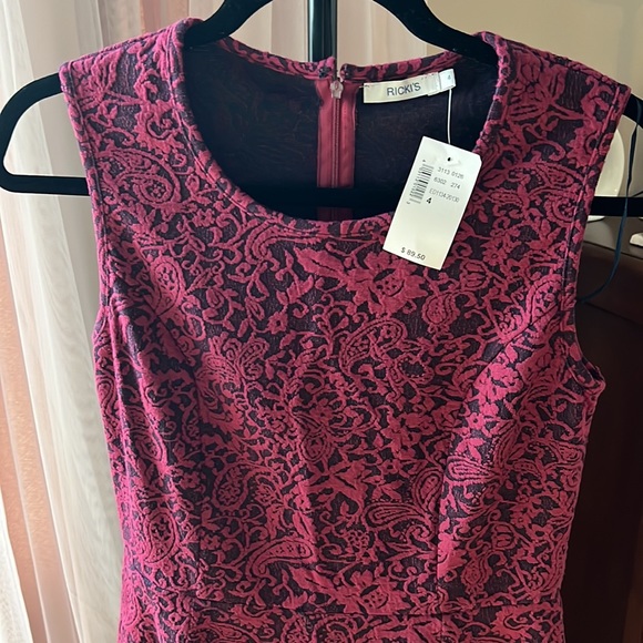 NWT Burgundy and Black Textured Print Fit and Flare Dress - Picture 2 of 5